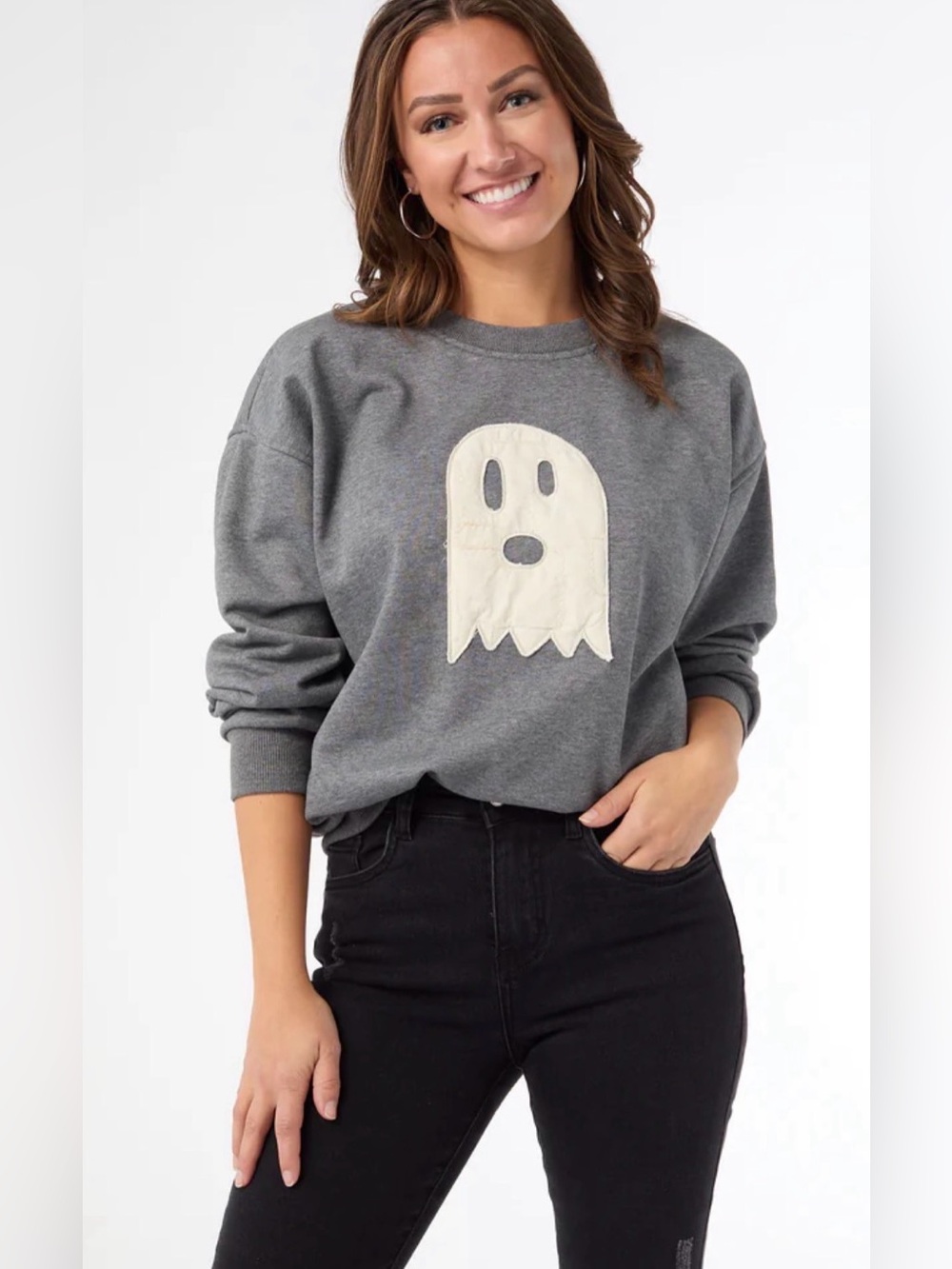 Coco + Carmen Patchwork Ghost Crewneck Sweatshirt - Size small/medium